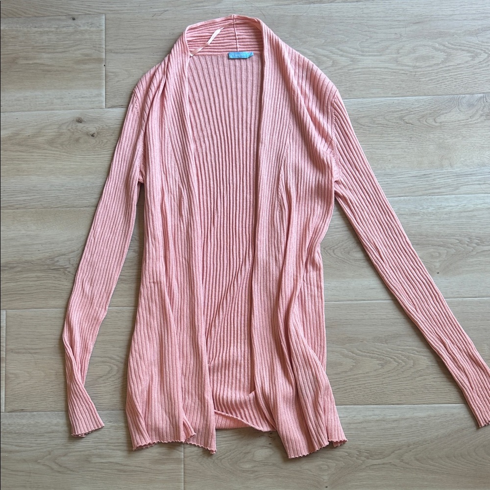 J. McLaughlin pink ribbed open front cardigan